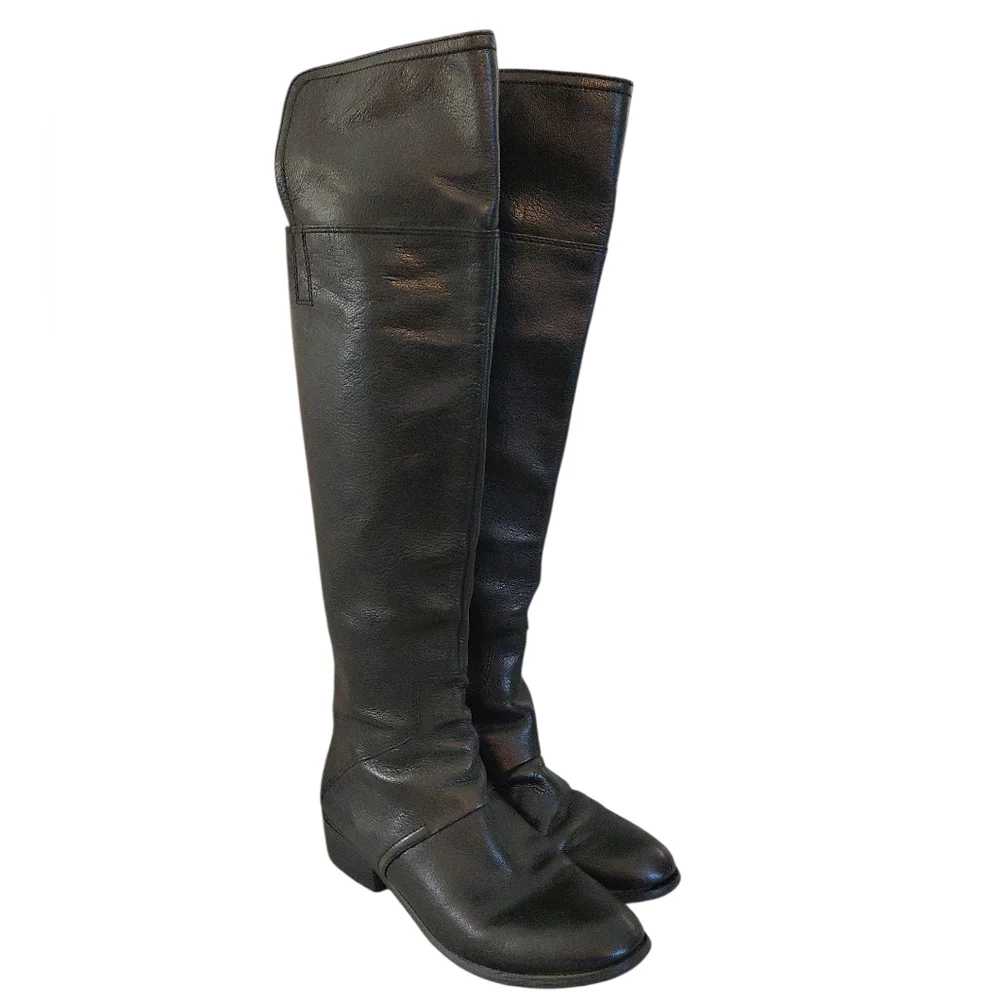 Nine West Black Over The Knee Leather Riding Boots 8 M